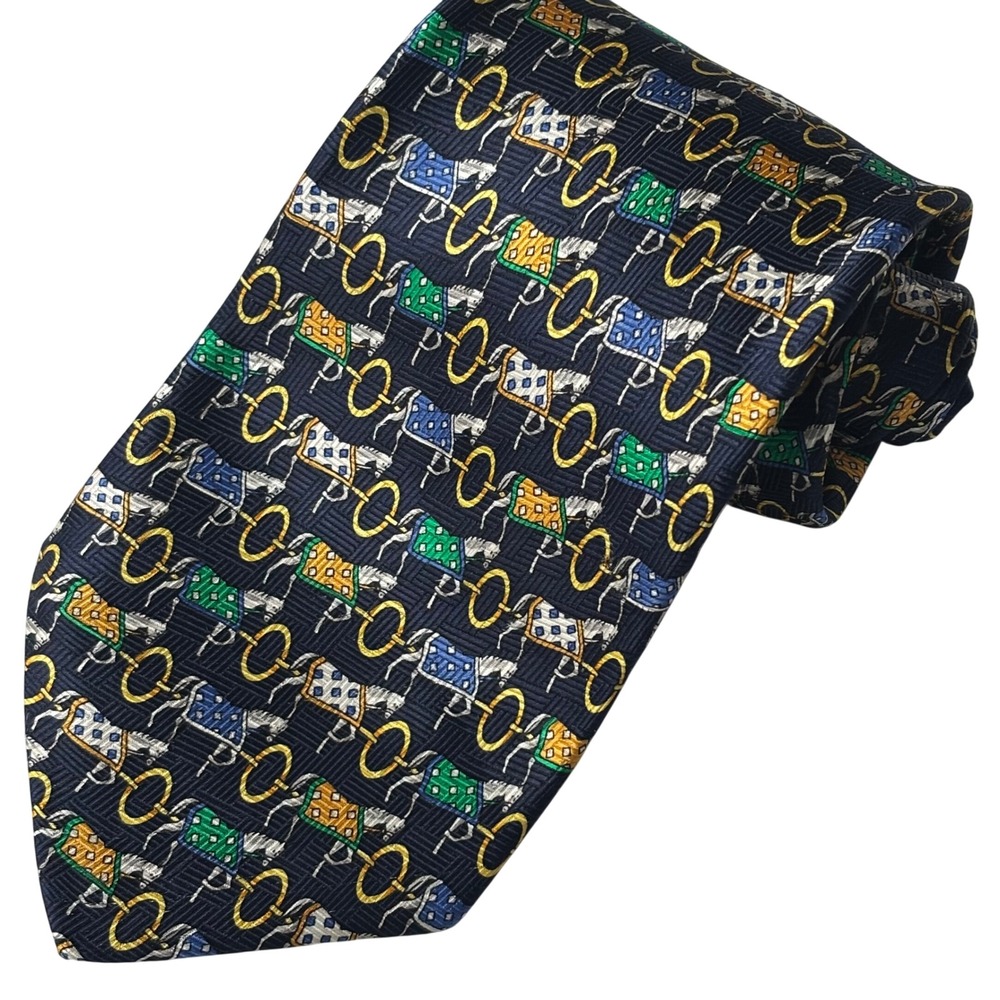 Korean Air Silk Tie Mens Navy Blue Equestrian Horse Bit Preppy Nature